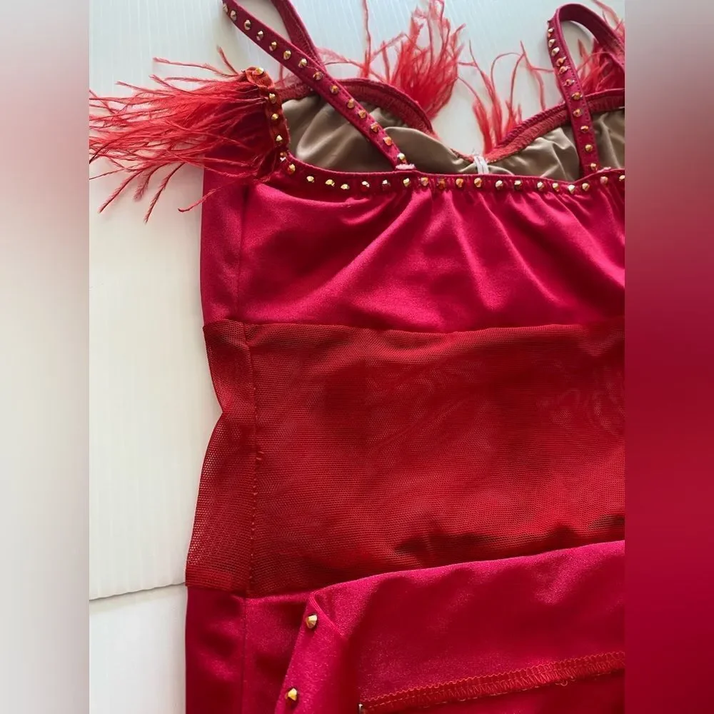 Kelle solo dance costume red sassy jazz feather FASHION FLOCK 5402 4389 SA